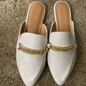 White Pink Lily Slide on Mules/Loafers